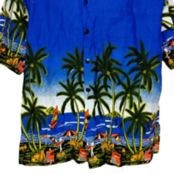 Fun Wear Mens Hawaiian Button Front Shirt XL Beach Palm Trees Surfing - Picture 2 of 6